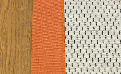 Modern Beige Runner Rug: Orange Border, Flatweave outdoor/indoor Carpet