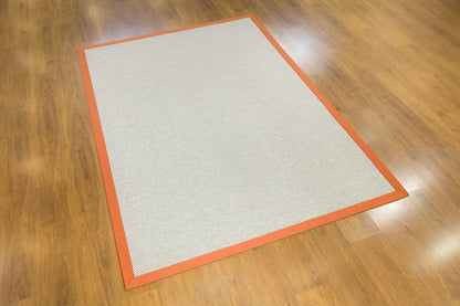 Modern Beige Runner Rug: Orange Border, Flatweave outdoor/indoor Carpet
