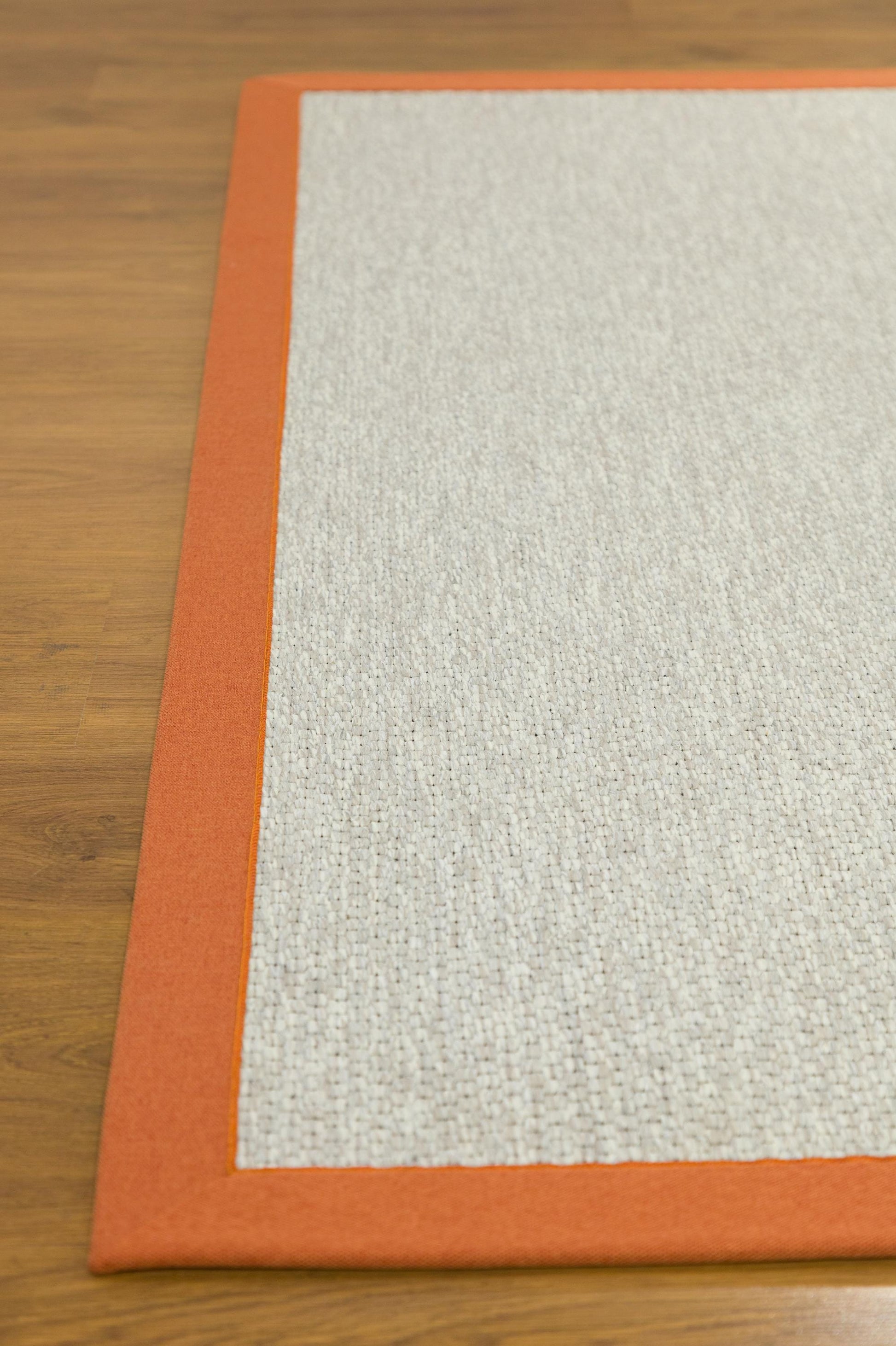 Modern Beige Runner Rug: Orange Border, Flatweave outdoor/indoor Carpet