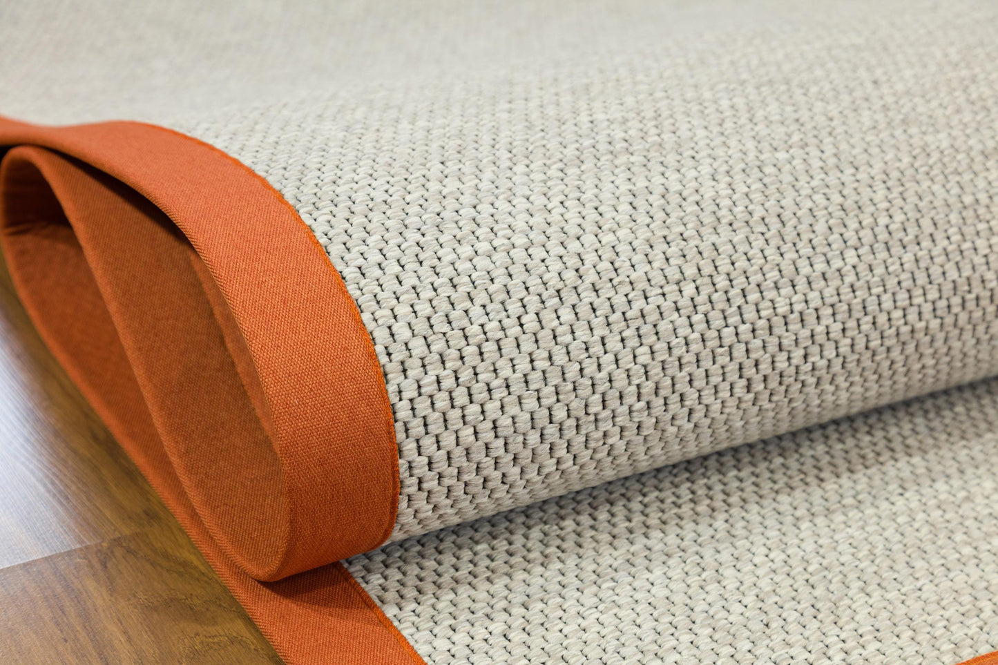 Modern Beige Runner Rug: Orange Border, Flatweave outdoor/indoor Carpet