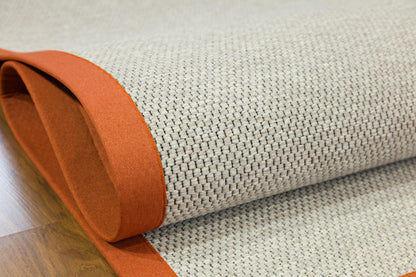 Modern Beige Runner Rug: Orange Border, Flatweave outdoor/indoor Carpet