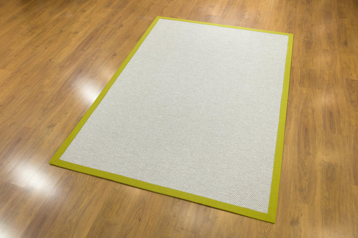 Modern Beige Outdoor Flatweave Rug: Lime Green Border, Contemporary Carpet
