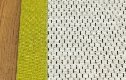 Modern Beige Outdoor Flatweave Rug: Lime Green Border, Contemporary Carpet