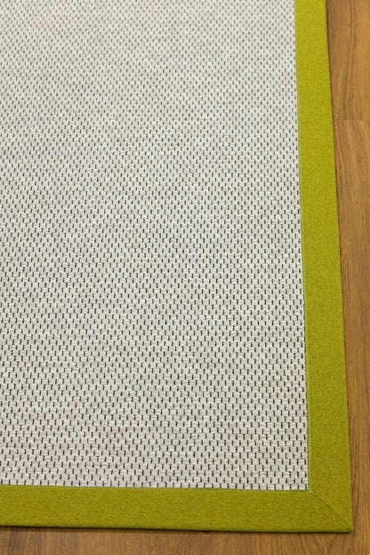 Modern Beige Outdoor Flatweave Rug: Lime Green Border, Contemporary Carpet