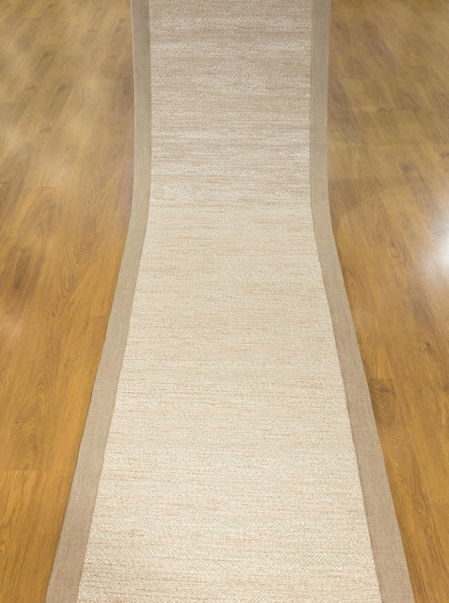 Beige Flatweave Runner Rug: Modern Minimalist Style, Light Brown Border