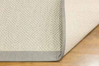 Modern Cream Flatweave Rug: Diamond Pattern Runner with Gray Border