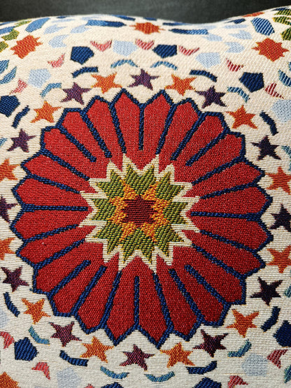 Mosaic Embroidered Pillow Cover: Turkish Geometric Cushion, Boho Decor
