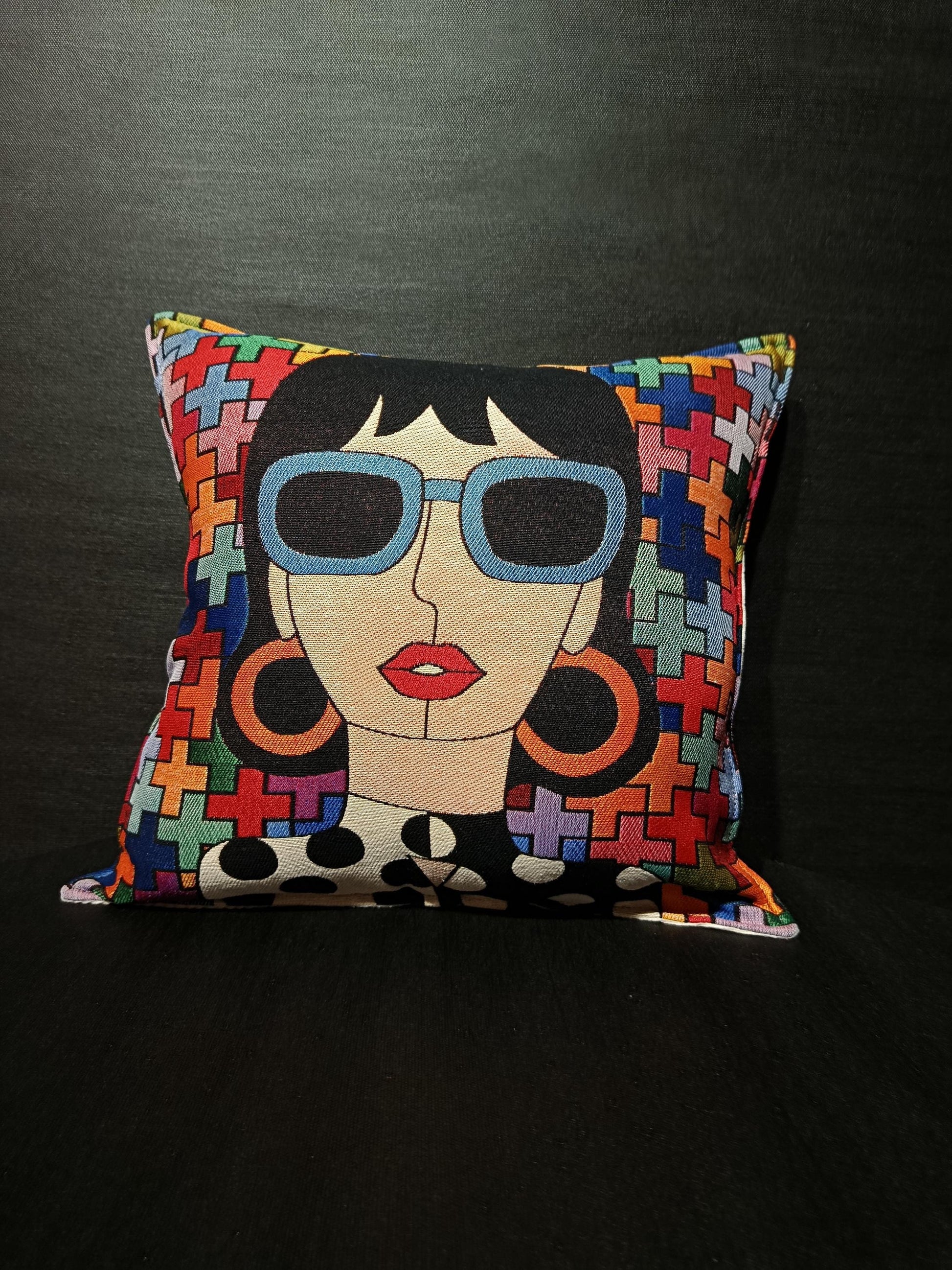 Pop Art Woman Pillow Cover: Colorful Sunglasses Girl Design