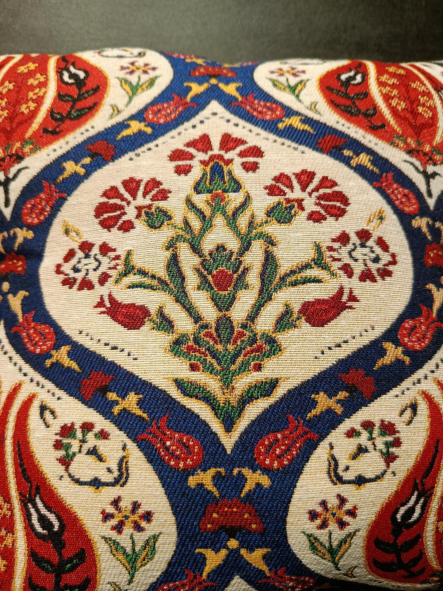 Red Tulip Embroidered Turkish Pillow Cover: Ottoman Floral Cushion