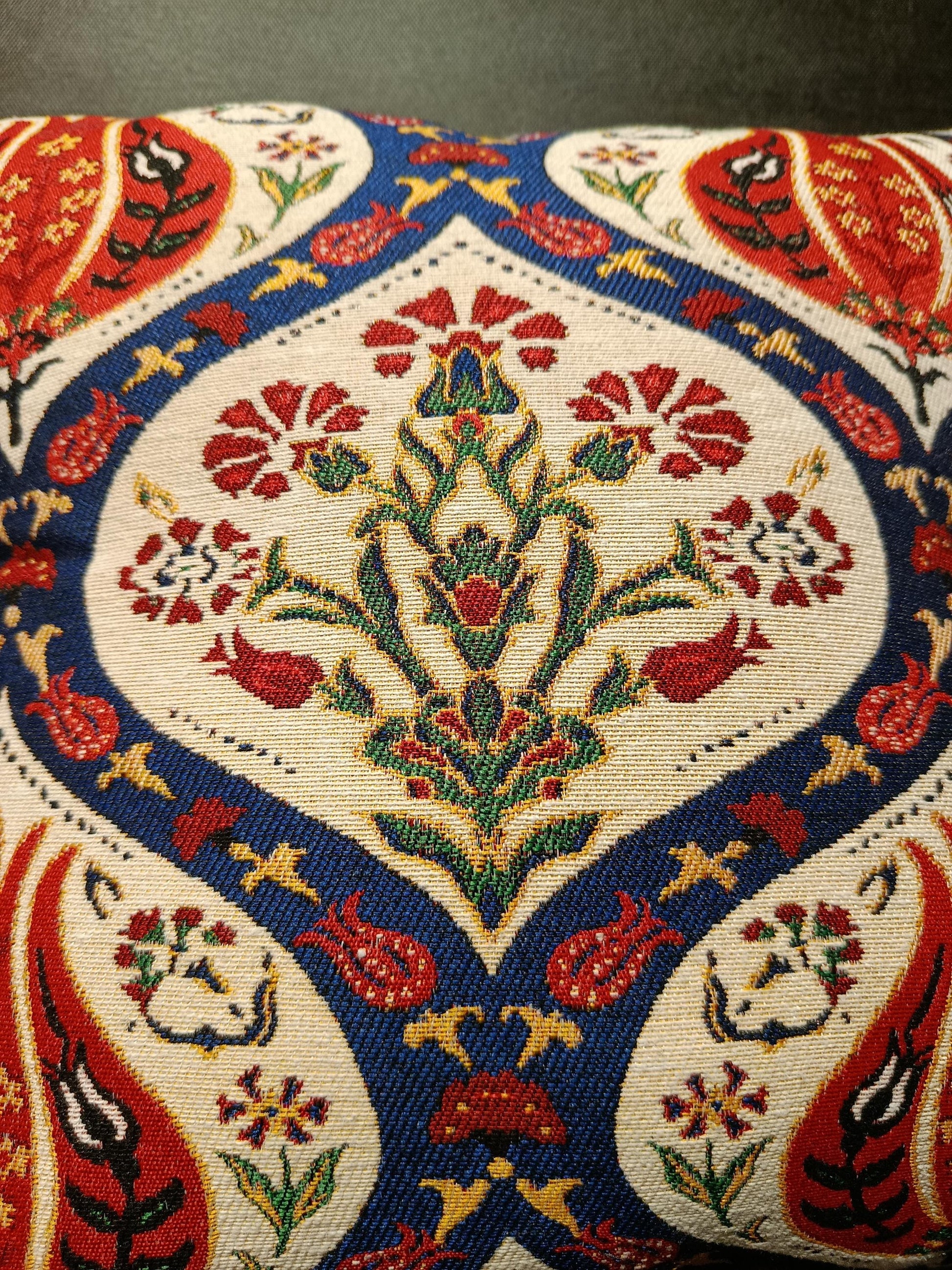 Red Tulip Embroidered Turkish Pillow Cover: Ottoman Floral Cushion