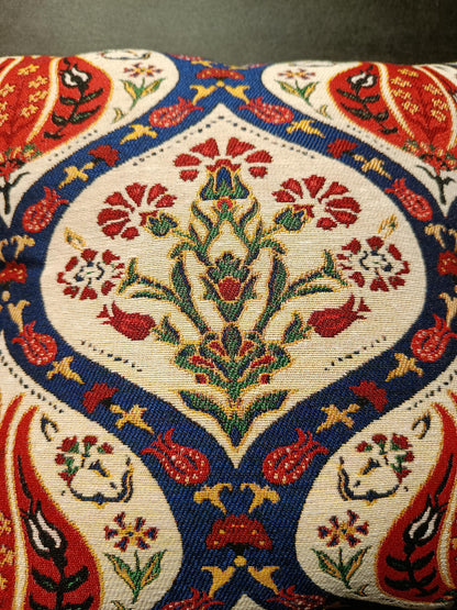 Red Tulip Embroidered Turkish Pillow Cover: Ottoman Floral Cushion