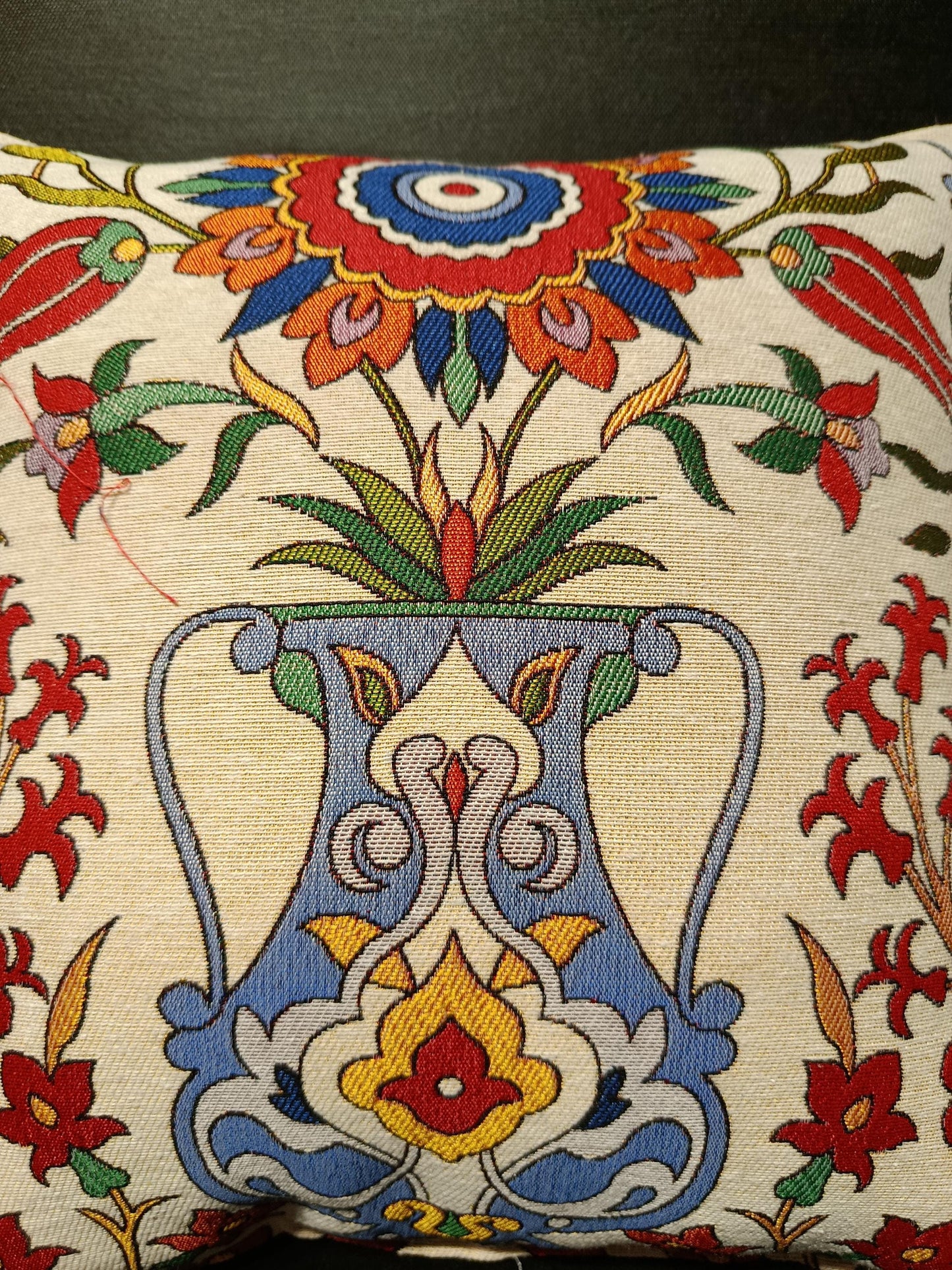 Embroidered Ottoman Vase Pillow Cover: Turkish Floral Cushion, Handmade