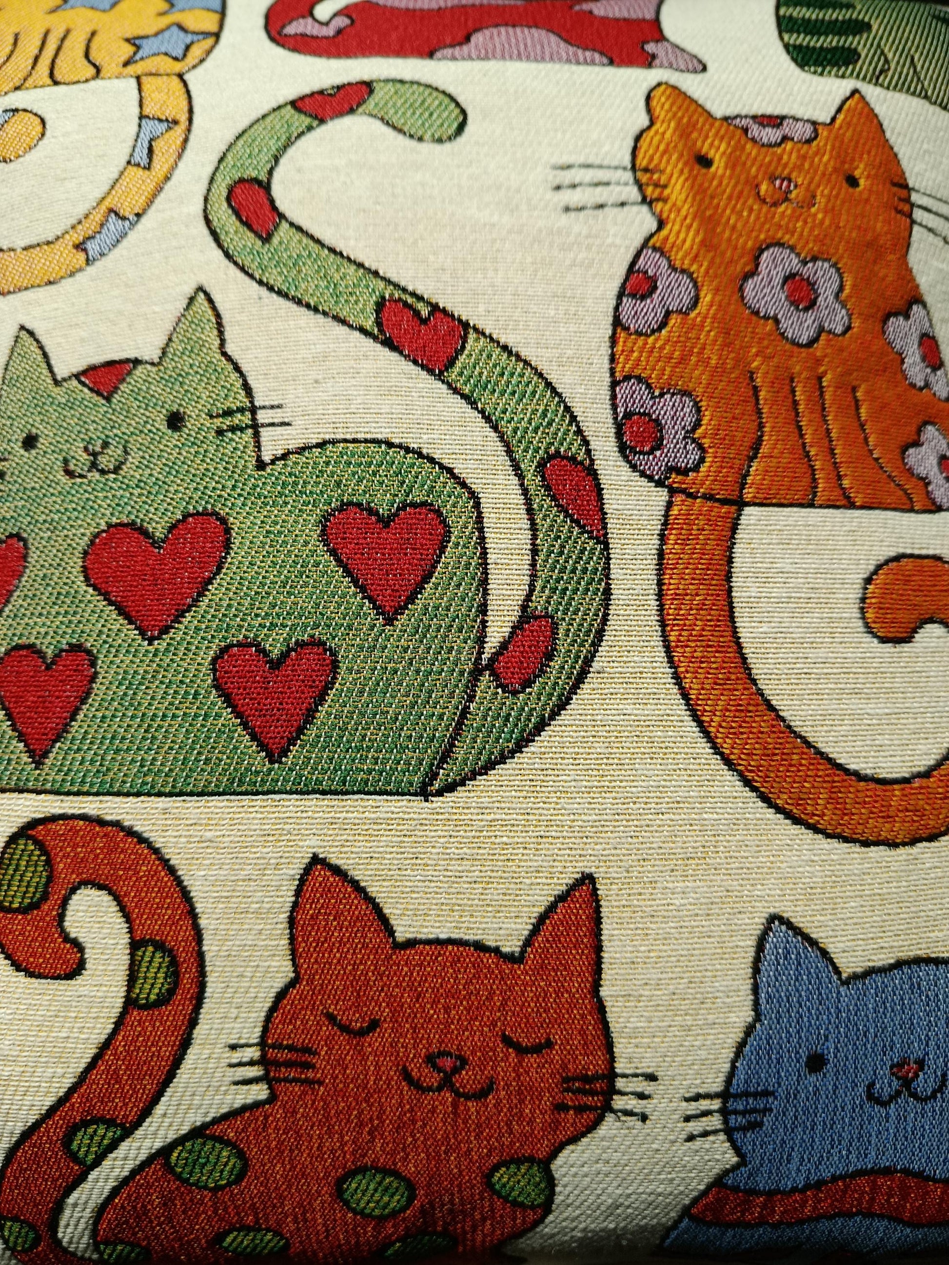Colorful Cat Tapestry Cushion Cover: Whimsical Jacquard Pillow Case