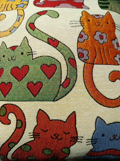 Colorful Cat Tapestry Cushion Cover: Whimsical Jacquard Pillow Case