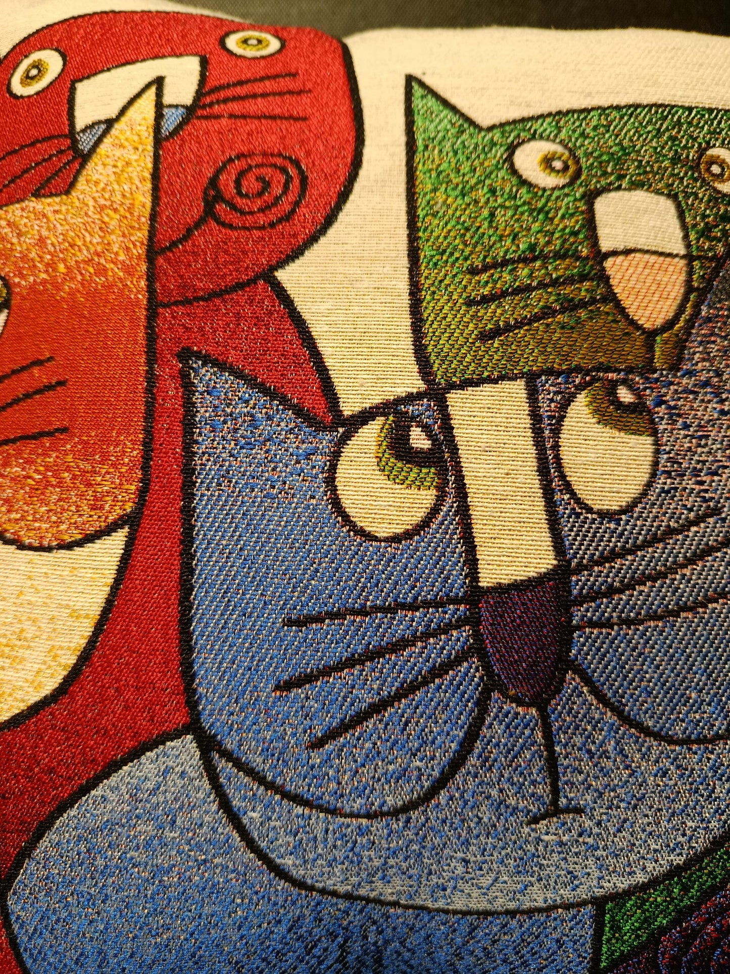 Abstract Cat Pillow Cover: Colorful Gobelin Tapestry, Modern Art Decor