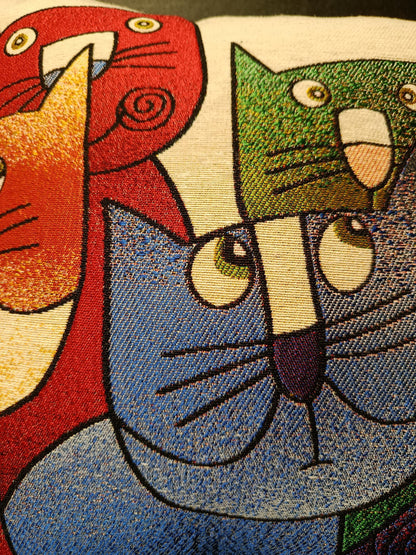 Abstract Cat Pillow Cover: Colorful Gobelin Tapestry, Modern Art Decor