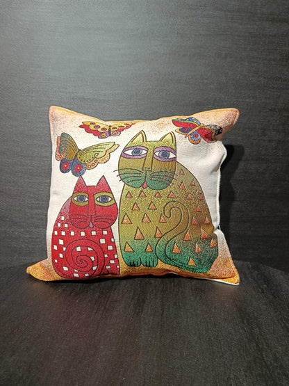 Butterfly & Cat Tapestry Cushion Cover: Whimsical Abstract Pillow