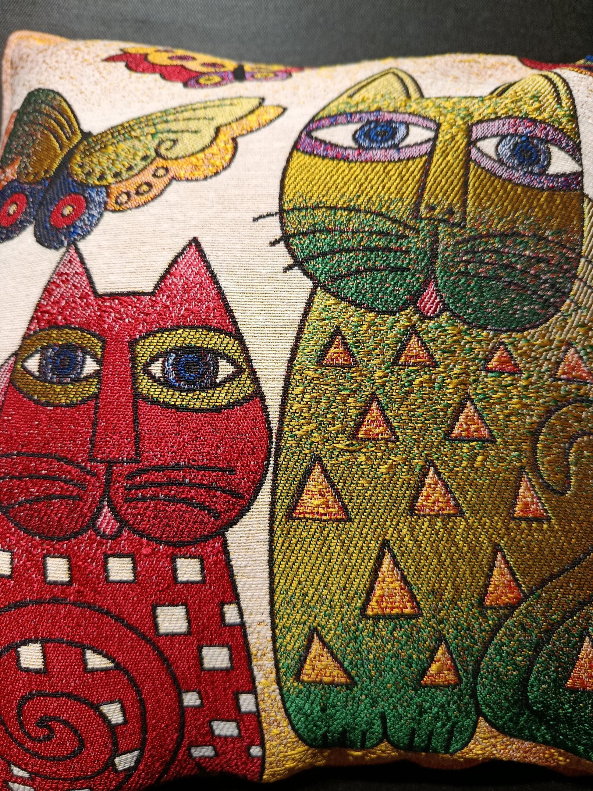 Butterfly & Cat Tapestry Cushion Cover: Whimsical Abstract Pillow