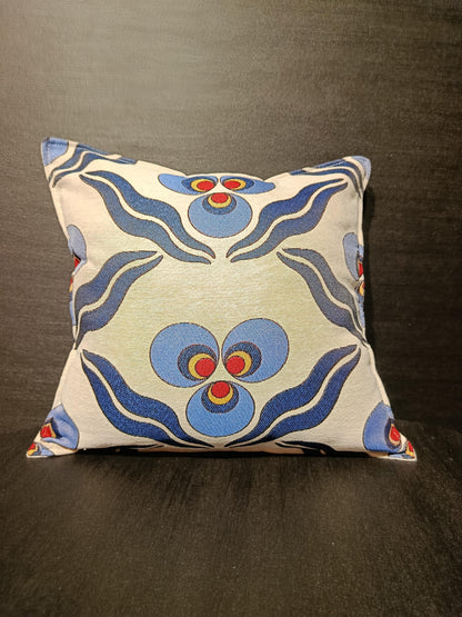 Blue Floral Tapestry Cushion Cover: 40x40 cm Jacquard Pillow