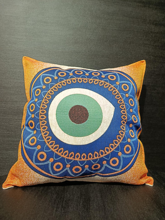 Evil Eye Tapestry Pillow Cover: Turkish Nazar Cushion, 40x40cm