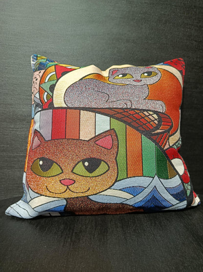 Abstract Cat Tapestry Pillow Cover: Modern Geometric Decor