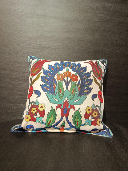 Floral Gobelin Cushion Cover: Turkish Tapestry Pillow, 40x40cm