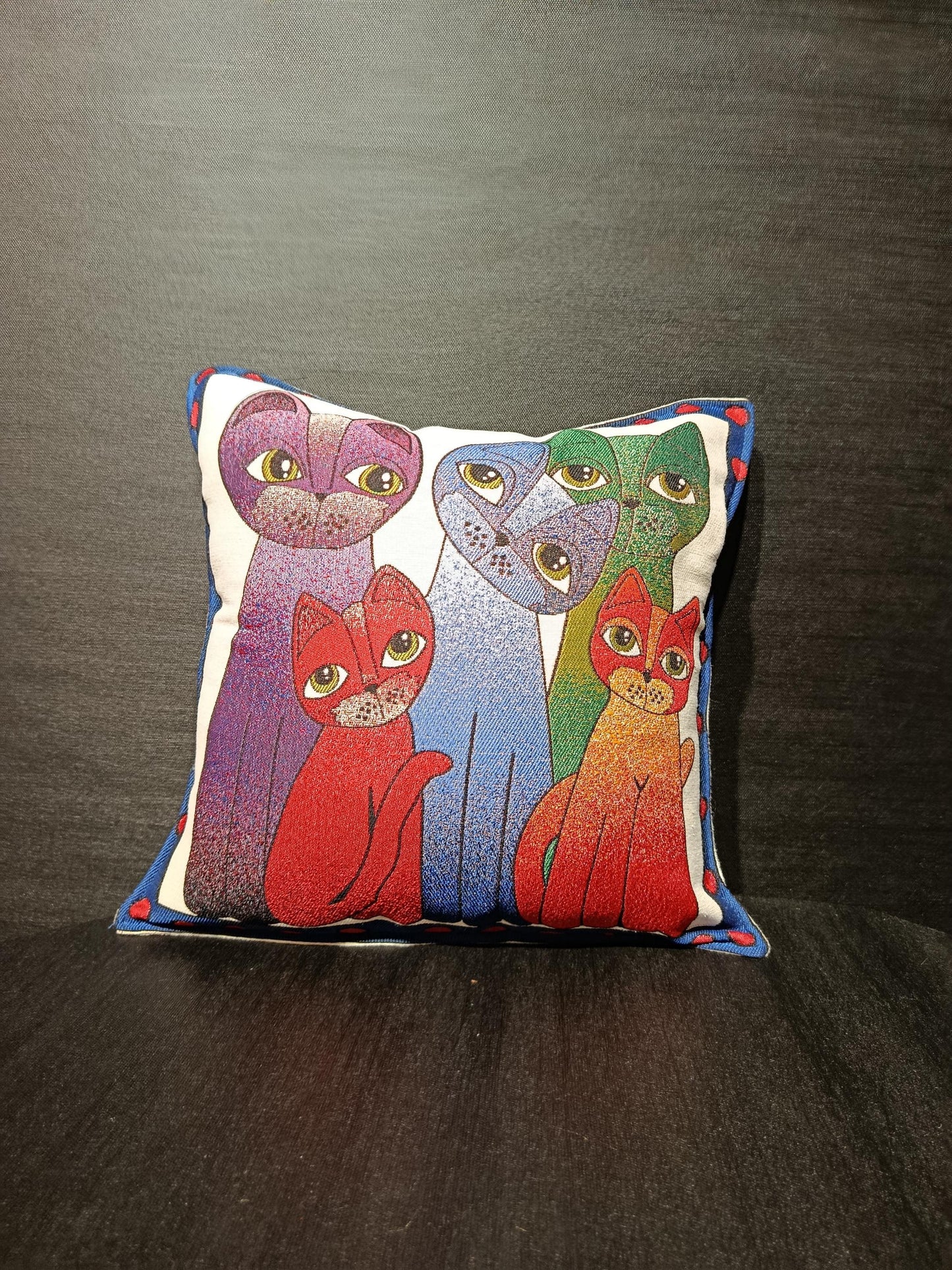 Framed Cat Tapestry Pillow Cover: Colorful Gobelin Jacquard, 40x40cm