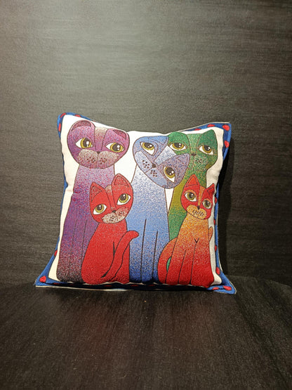 Framed Cat Tapestry Pillow Cover: Colorful Gobelin Jacquard, 40x40cm