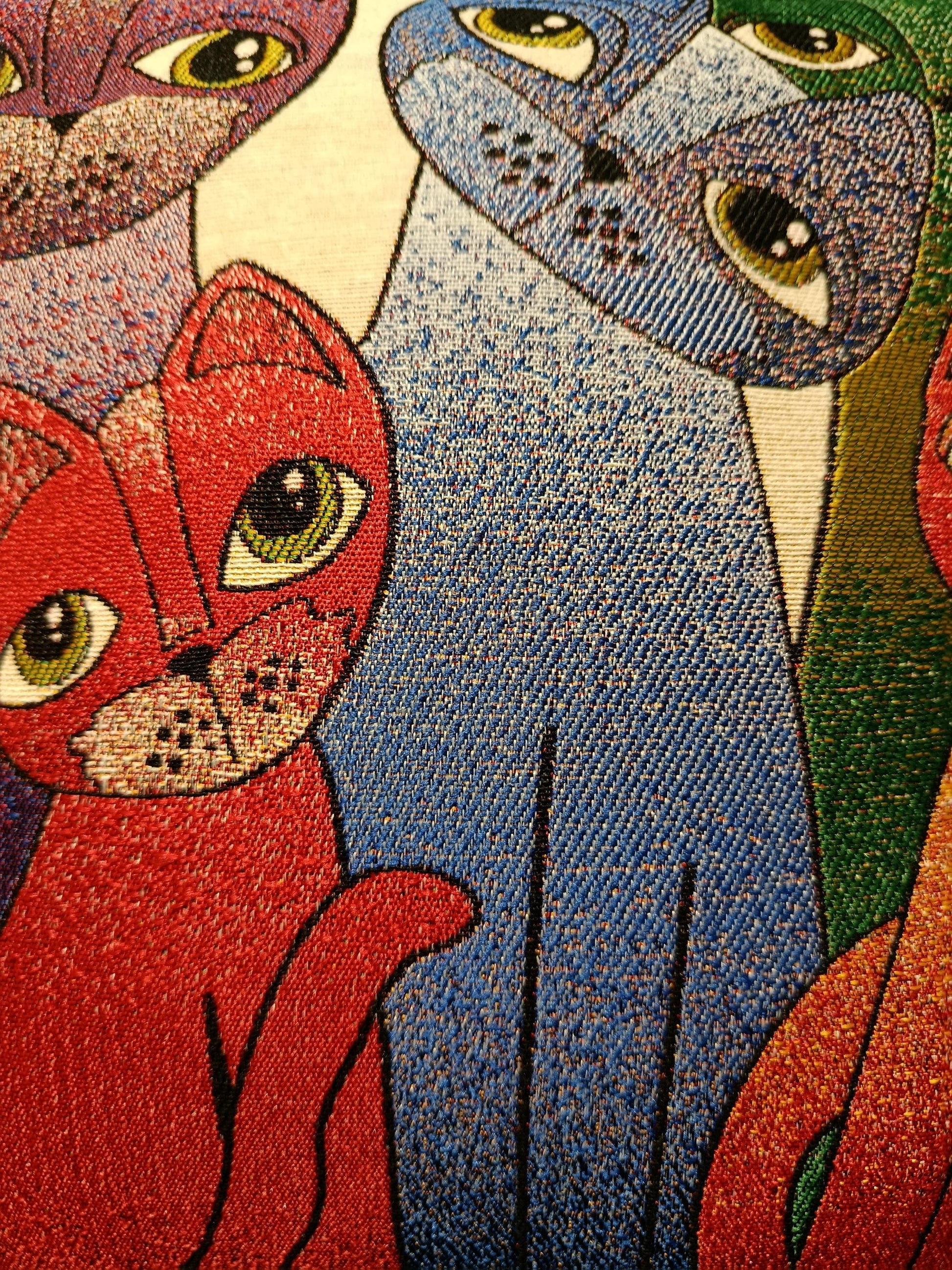 Framed Cat Tapestry Pillow Cover: Colorful Gobelin Jacquard, 40x40cm