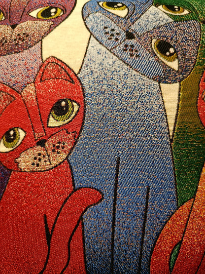 Framed Cat Tapestry Pillow Cover: Colorful Gobelin Jacquard, 40x40cm