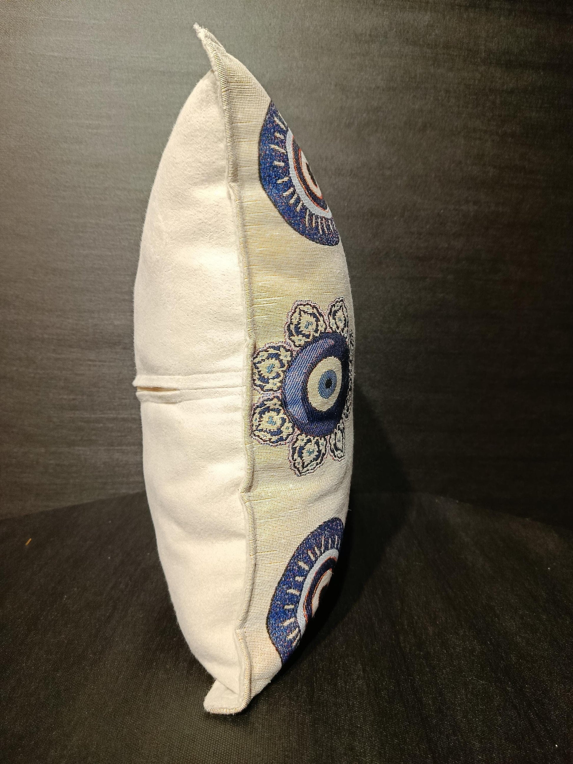 Floral Evil Eye Pillow Cover: Jacquard Tapestry, Turkish Nazar Decor
