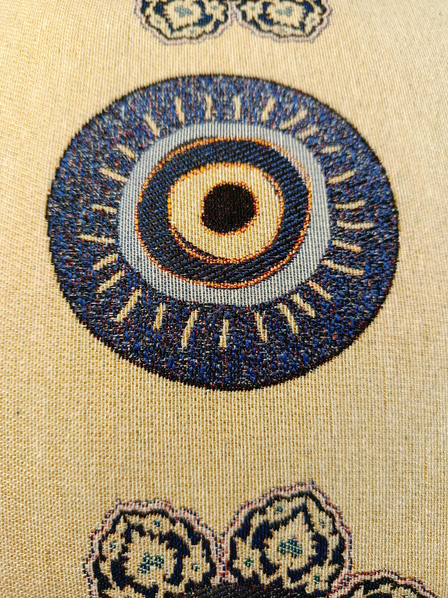 Floral Evil Eye Pillow Cover: Jacquard Tapestry, Turkish Nazar Decor