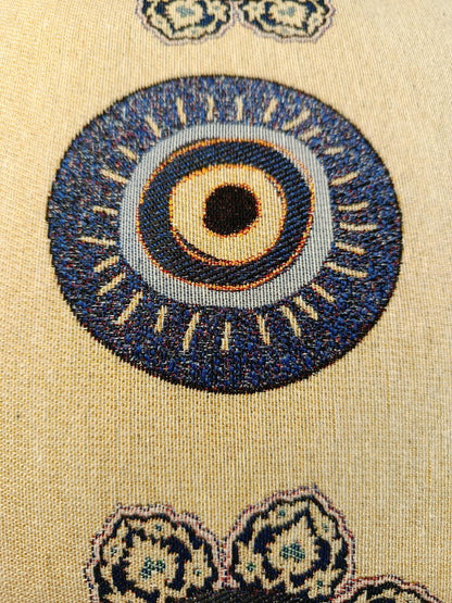 Floral Evil Eye Pillow Cover: Jacquard Tapestry, Turkish Nazar Decor