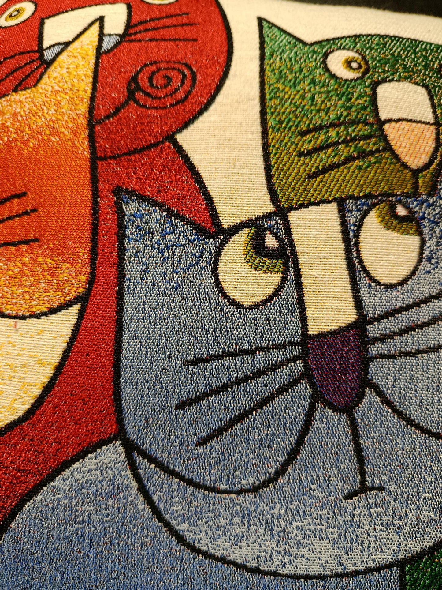 Abstract Cat Cushion Cover: Colorful Gobelin Tapestry Pillow, 40x40cm