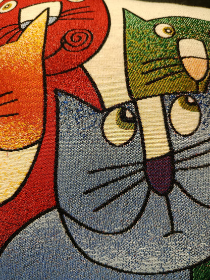 Abstract Cat Cushion Cover: Colorful Gobelin Tapestry Pillow, 40x40cm