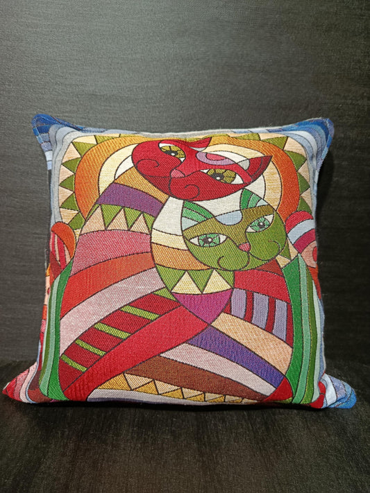 Geometric Cat Tapestry Cushion Cover: Colorful Abstract Art Pillow