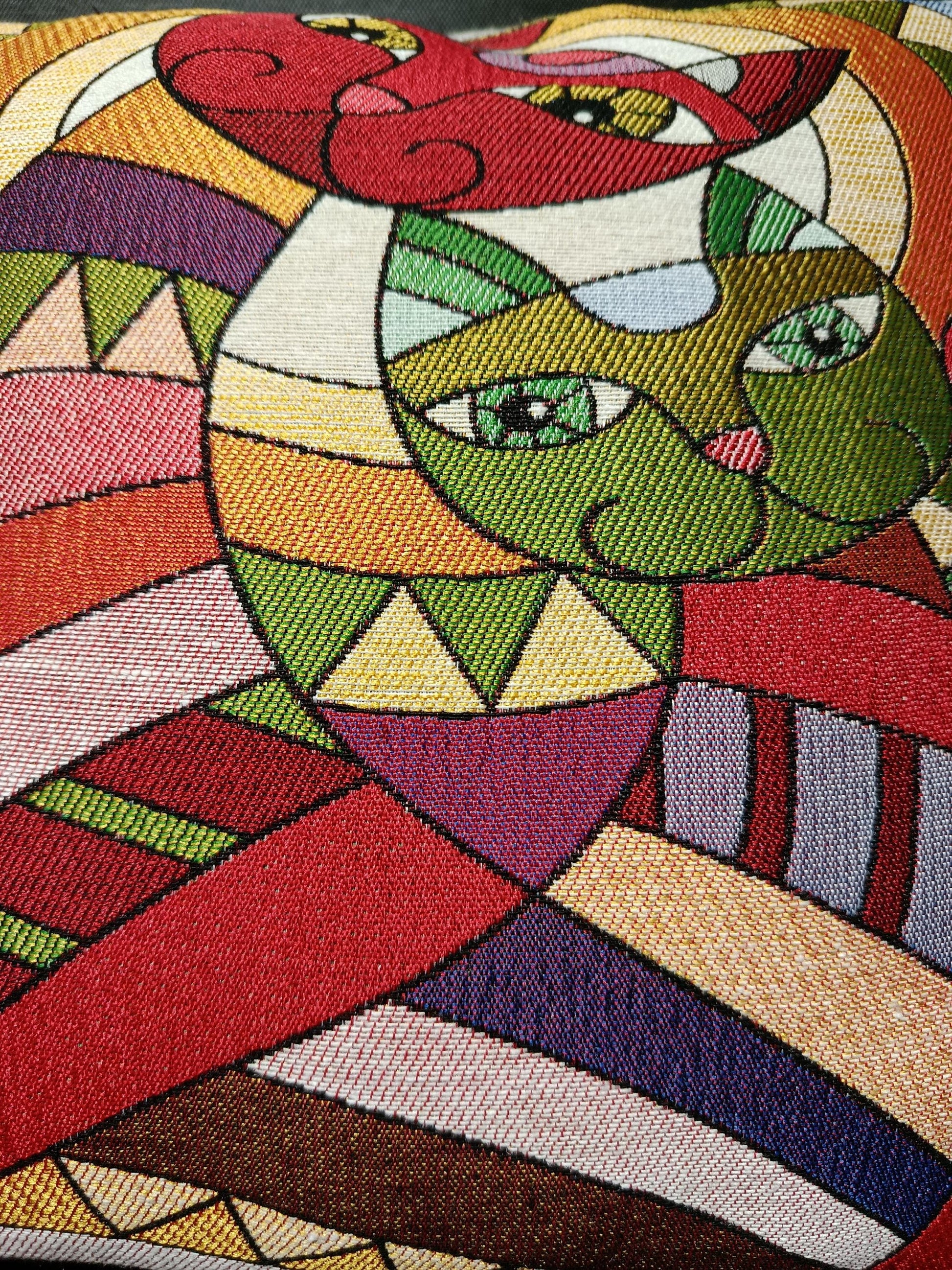 Geometric Cat Tapestry Cushion Cover: Colorful Abstract Art Pillow