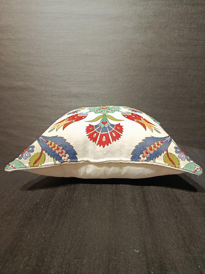 Floral Gobelin Cushion Cover: Turkish Jacquard Tapestry Pillow, 40x40cm