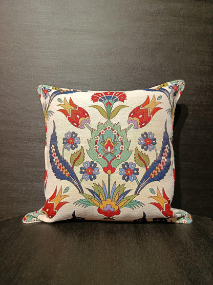 Floral Gobelin Cushion Cover: Turkish Jacquard Tapestry Pillow, 40x40cm