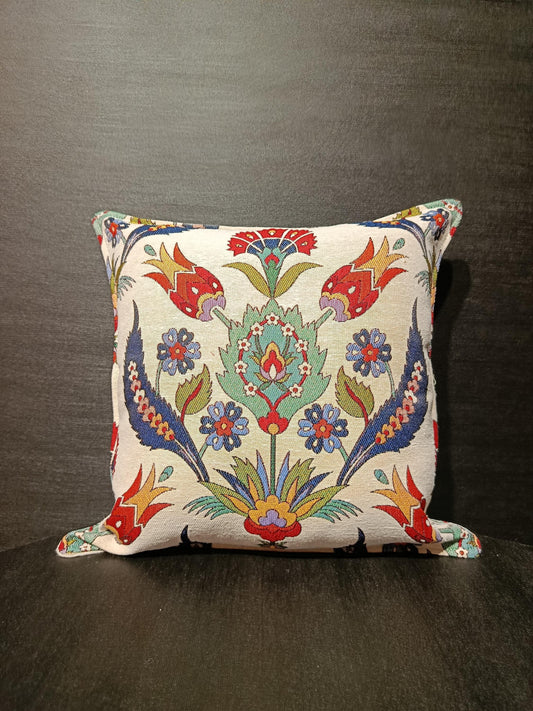 Floral Gobelin Cushion Cover: Turkish Jacquard Tapestry Pillow, 40x40cm