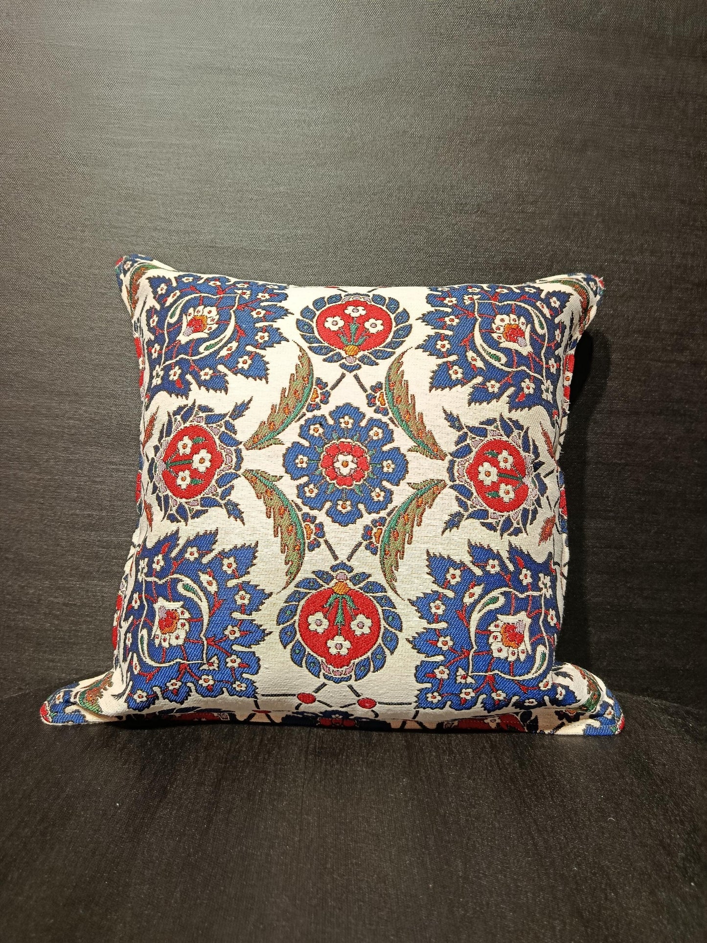 Floral Medallion Tapestry Cushion Cover: Ottoman Jacquard Pillow, 40x40cm