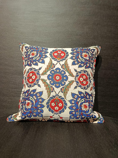 Floral Medallion Tapestry Cushion Cover: Ottoman Jacquard Pillow, 40x40cm
