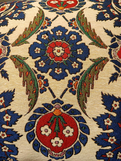 Floral Medallion Tapestry Cushion Cover: Ottoman Jacquard Pillow, 40x40cm