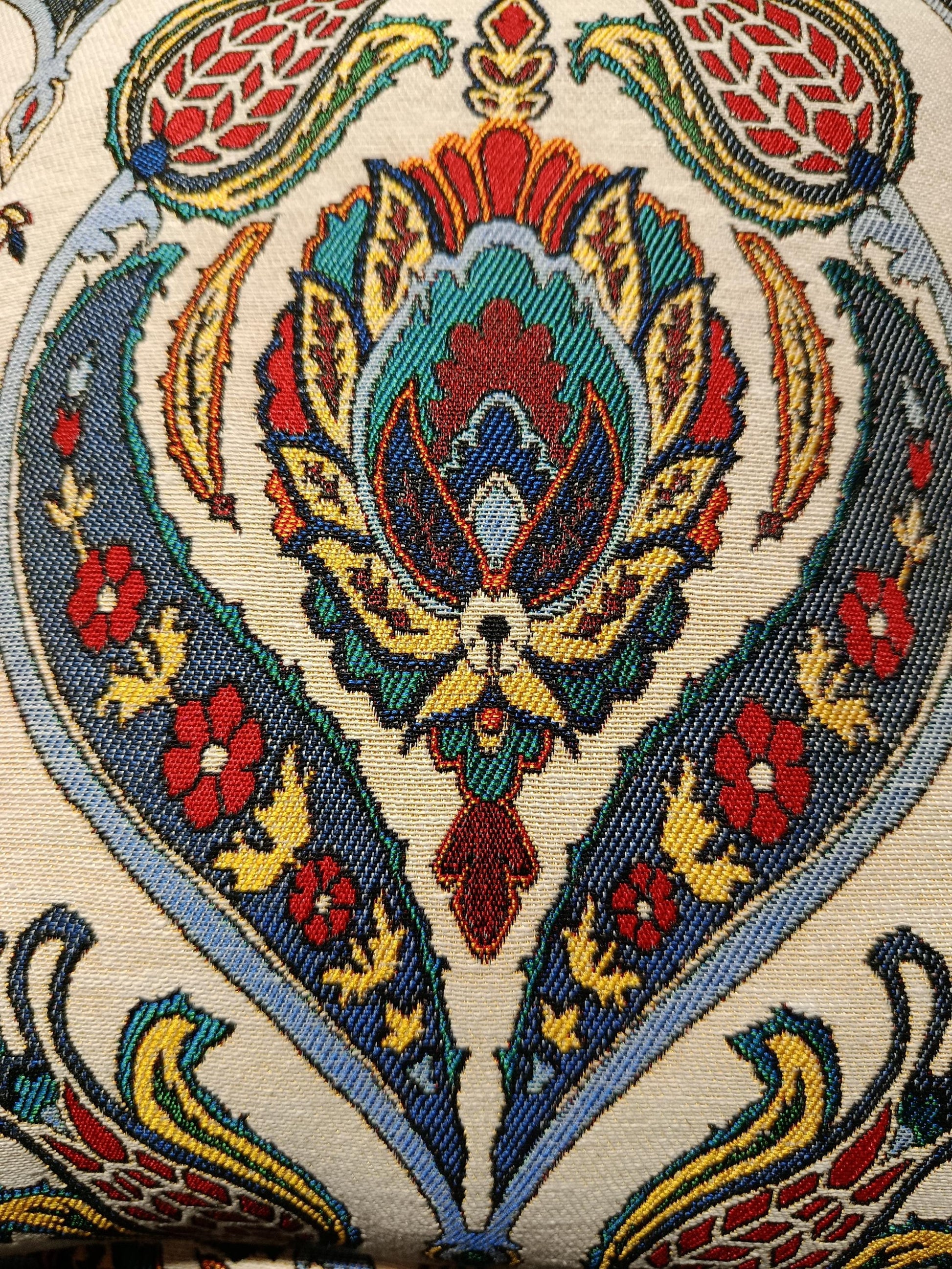 Ottoman Tulip Palmette Cushion Cover: Gobelin Jacquard Pillow, Turkish Decor
