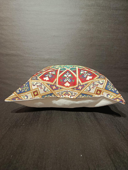 Islamic Mandala Cushion Cover: Gobelin Tapestry Pillow - Red & Teal