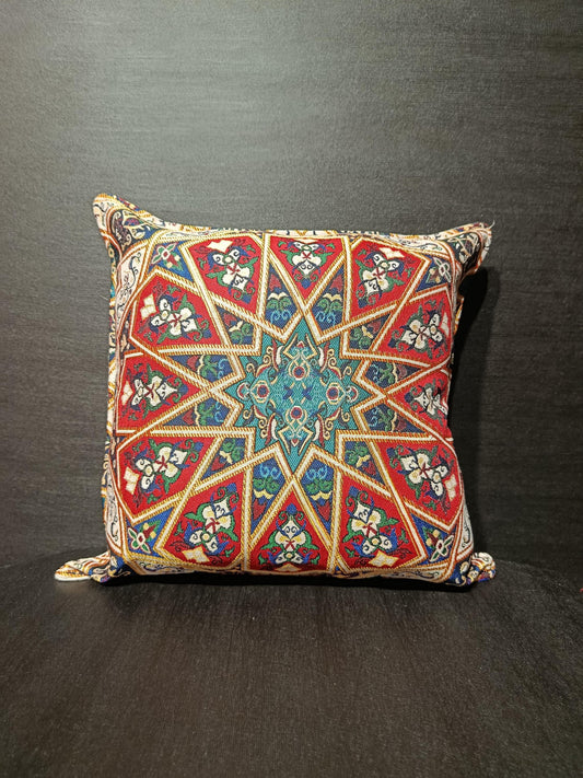Islamic Mandala Cushion Cover: Gobelin Tapestry Pillow - Red & Teal