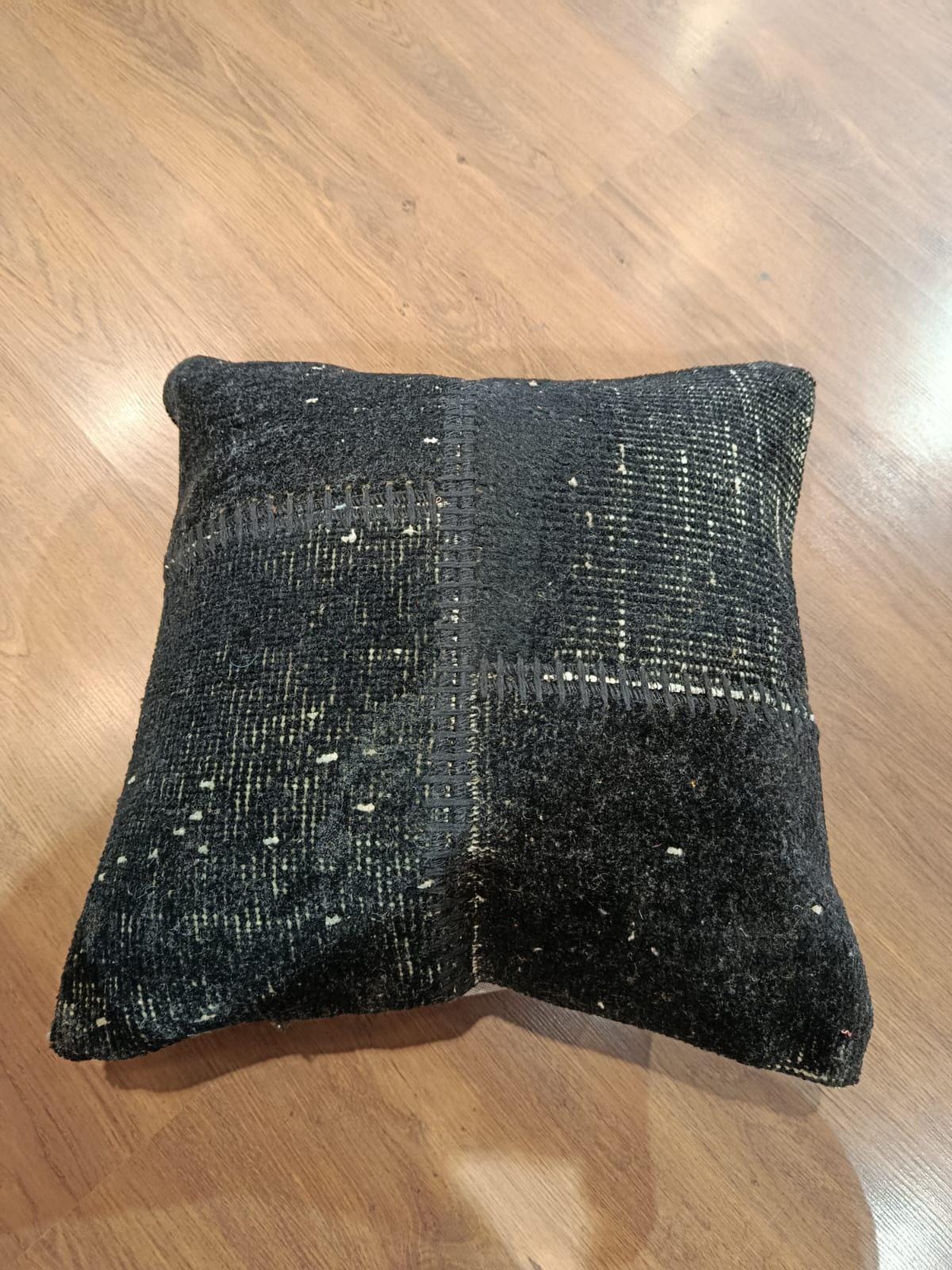 Handmade Black Patchwork Pillow Cover: Boho Accent Cushion (19"x19")
