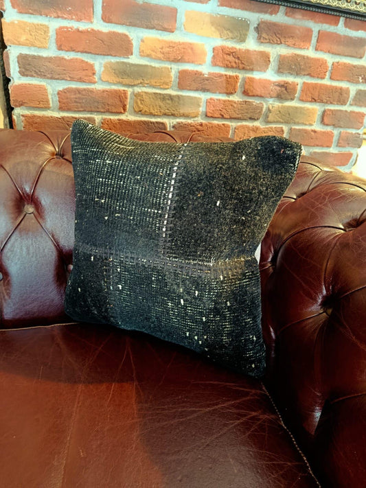 Handmade Black Patchwork Pillow Cover: Boho Accent Cushion (19"x19")