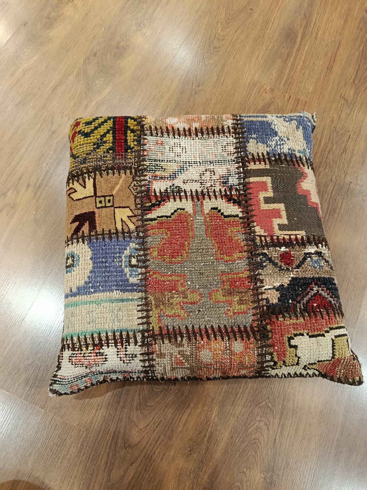 Handmade Patchwork Pillow Cover: Boho Accent Cushion, 24"x24"