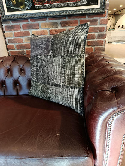 Handmade Gray Patchwork Pillow Cover: Boho Accent Cushion (24"x24")